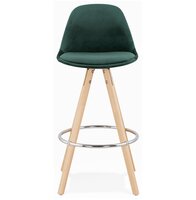 Halfhoge barkruk &#039;SPIRIT MINI&#039; in groen fluweel en poten in hout met natuurlijke afwerking