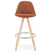 Halfhoge kruk &#039;MARKA MINI&#039; van bruine microvezel en poten van natuurlijk hout