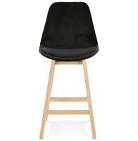 Halfhoge kruk &#039;MORISS MINI&#039; in fluweel zwart met poten in natuurlijk hout
