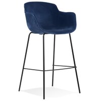 Barkruk &#039;LARISSA&#039; van blauw velours met armleuningen