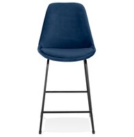 Halfhoge kruk &#039;BULLY MINI&#039; van blauwe velours met zwarte metalen poten