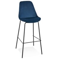Barkruk &#039;SPARK&#039; van blauw velours met zwarte metalen poten