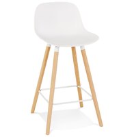 Halfhoge witte kruk &#039;TATSU MINI&#039; met poten van natuurlijk hout