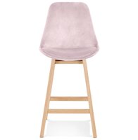 Halfhoge kruk &#039;MORISS MINI&#039; in roze fluweel met poten in natuurlijk hout