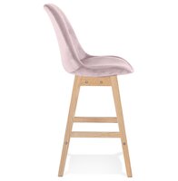 Halfhoge kruk &#039;MORISS MINI&#039; in roze fluweel met poten in natuurlijk hout