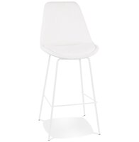 Tabouret de bar &#039;LEONIE&#039; en tissu bouloch&eacute; blanc et pied en m&eacute;tal blancBarkruk &#039;LEONIE&#039; van witte badstof met witte metalen poten