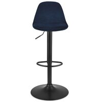 Verstelbare kruk &#039;FINLEY&#039; van blauw velours met zwarte metalen poot