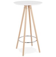 Hoge tafel / Ronde statafel &#039;GALA&#039; in wit hout en onderstel in natuurlijke afwerking