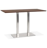 Hoge design tafel &#039;MAMBO BAR&#039; met notenhouten afwerking en geborsteld metalen poot - 180x90 cm