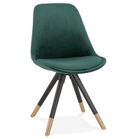 Design stoel &#039;HAMILTON&#039; in groen fluweel en poten in zwart hout