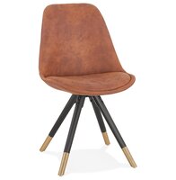 Design stoel &#039;MAGGY in bruine microfiber en poten in zwart hout
