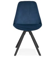 Vintage stoel &#039;RICKY&#039; in blauw fluweel en poten in zwart hout