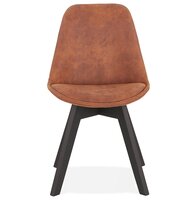 Stoel in bruine microfiber &#039;AXEL&#039; met structuur in zwart hout