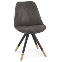 Design stoel &#039;MAGGY&#039; van grijze microvezel en zwarte houten poten
