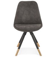 Design stoel &#039;MAGGY&#039; van grijze microvezel en zwarte houten poten