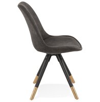 Design stoel &#039;MAGGY&#039; van grijze microvezel en zwarte houten poten