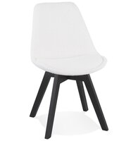 Design stoel &#039;LINETTE&#039; van witte badstof met zwarte houten poten