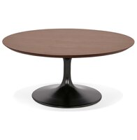 Ronde salontafel &#039;BUSTER MINI&#039; van notenhout met zwarte metalen poot - &Oslash; 90 cm