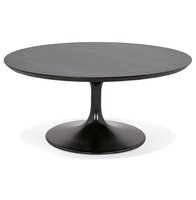 Ronde salontafel &#039;BUSTER MINI&#039; van zwarte hout en zwarte metalen poot - &Oslash; 90 cm