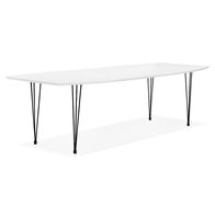 Uitschuifbare design eettafel &#039;HUSKI&#039; wit met zwart metalen voeten industri&euml;le stijl - 170(270)x100 cm