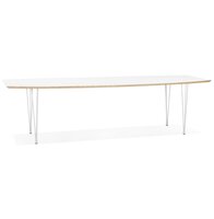 Table de salle &agrave; manger extensible &#039;TADAM&#039; blanche avec pieds en m&eacute;tal blanc - 170(270)x100 cm