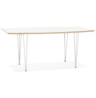 Table de salle &agrave; manger extensible &#039;TADAM&#039; blanche avec pieds en m&eacute;tal blanc - 170(270)x100 cm