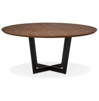 Ronde eettafel &#039;LULU&#039; van zwart metaal en notenhouten afwerking - &Oslash;120 cm
