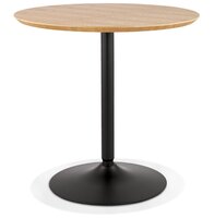 Ronde designtafel &#039;HUSH&#039; van hout met natuurlijke afwerking en zwart metaal - &Oslash; 80 cm