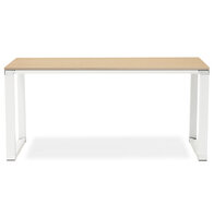 Recht design bureau &#039;XLINE&#039; met natuurlijke houten afwerking en wit metaal - 160x80 cm