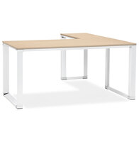Design hoekbureau &#039;XLINE&#039; met natuurlijke houten afwerking en wit metaal (hoek naar keuze) - 160 cm