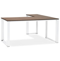 Design hoekbureau &#039;XLINE&#039; met notenhouten afwerking en wit metaal (hoek naar keuze) - 160 cm