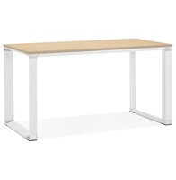 Klein recht designbureau &#039;XLINE&#039; in hout met natuurlijke afwerking en wit metaal - 140x70 cm