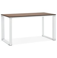 Klein recht designbureau &#039;XLINE&#039; met notenhouten afwerking en wit metaal - 140x70 cm