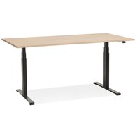 Zwarte elektrische zit/sta-bureau &#039;TRONIK&#039; met blad in natuurlijke houtafwerking - 140x70 cm