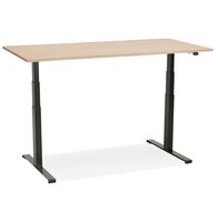 Zwarte elektrische zit/sta-bureau &#039;TRONIK&#039; met blad in natuurlijke houtafwerking - 140x70 cm