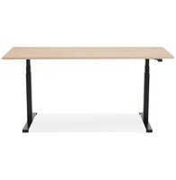 Zwarte elektrische zit/sta-bureau &#039;TRONIK&#039; met blad in natuurlijke houtafwerking - 140x70 cm