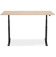 Zwarte elektrische zit/sta-bureau &#039;TRONIK&#039; met blad in natuurlijke houtafwerking - 140x70 cm