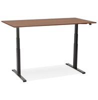 Zwarte elektrische zit/sta-bureau &#039;TRONIK&#039; met blad in notenhouten afwerking - 140x70 cm