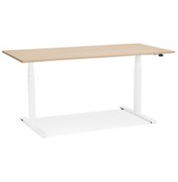 Witte elektrische zit/sta-bureau &#039;TRONIK&#039; met blad in natuurlijke houtafwerking - 140x70 cm