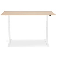 Witte elektrische zit/sta-bureau &#039;TRONIK&#039; met blad in natuurlijke houtafwerking - 140x70 cm