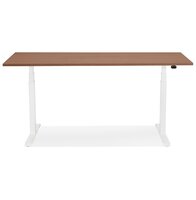 Witte elektrische zit/sta-bureau &#039;TRONIK&#039; met blad in notenhouten afwerking - 140x70 cm