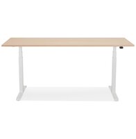 Witte elektrisch verstelbare bureau &#039;TRONIK&#039; met blad in natuurlijke houtafwerking - 160x80 cm