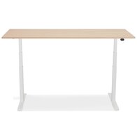 Witte elektrisch verstelbare bureau &#039;TRONIK&#039; met blad in natuurlijke houtafwerking - 160x80 cm