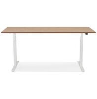 Witte elektrisch verstelbare bureau &#039;TRONIK&#039; met blad in notenhouten afwerking - 160x80 cm