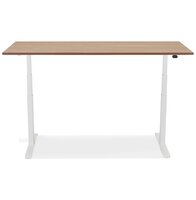 Witte elektrisch verstelbare bureau &#039;TRONIK&#039; met blad in notenhouten afwerking - 160x80 cm