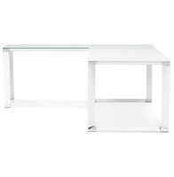Groot hoekbureau van wit glas &#039;XLINE&#039; (hoek naar keuze) - 200 cm