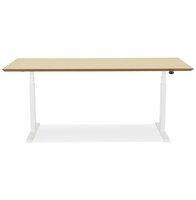 Witte elektrische zit/sta-bureau &#039;BIONIK&#039; met blad in natuurlijke houtafwerking - 180x90 cm