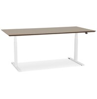 Witte elektrische zit/sta-bureau &#039;BIONIK&#039; met blad in notenhouten afwerking - 180x90 cm