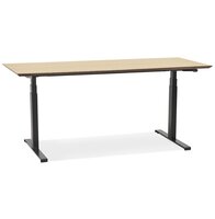 Zwarte elektrische zit/sta-bureau &#039;BIONIK&#039; met blad in natuurlijke houtafwerking - 180x90 cm
