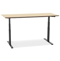 Zwarte elektrische zit/sta-bureau &#039;BIONIK&#039; met blad in natuurlijke houtafwerking - 180x90 cm